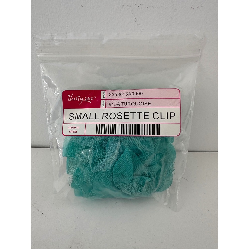 Thirty-One Small Rosette Clip‎ 615A Turquoise Mesh Lace New in Package